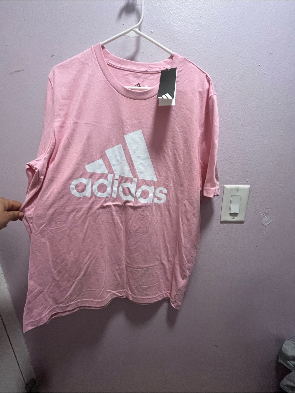 adidas Pink Short Sleeve Tee with White Logo Graphic